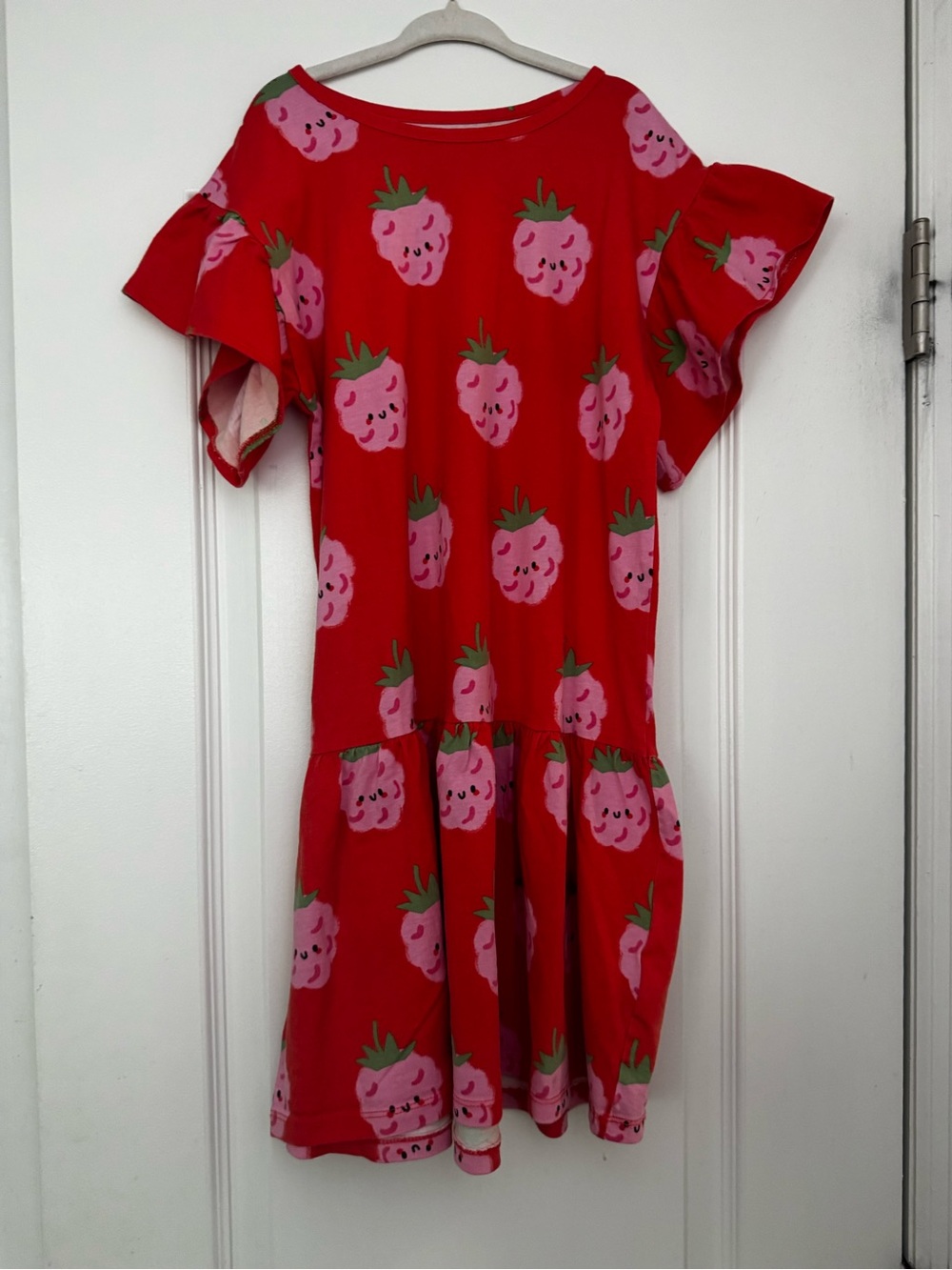 H&M girls raspberry print dress with ruffle sleeve size 6x/7